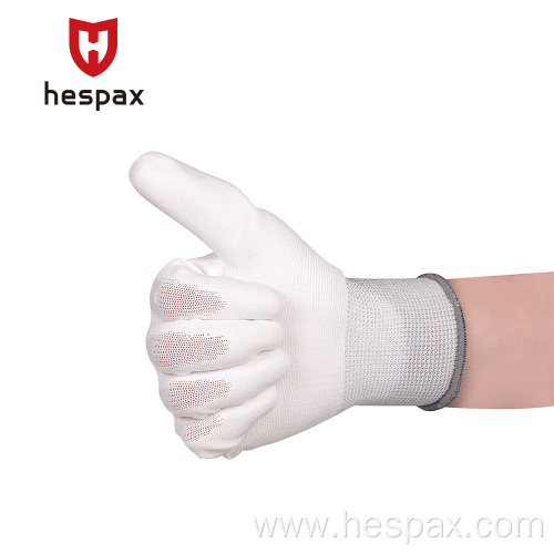 Hespax White Polyurethane Coated Anti-static Work Gloves